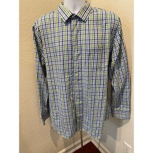 Doc & Amelia Button Up Shirt Adult Extra Large Blue Green Long Sleeve Casual Men